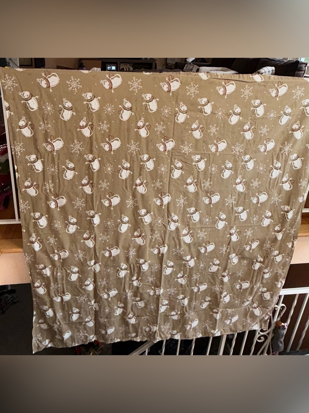 EUC snowmen winter themed cotton shower curtain standard size brown white red